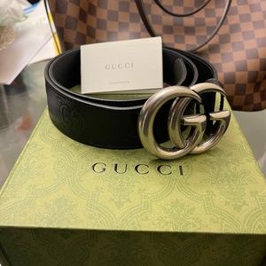 Silver GG black leather belt